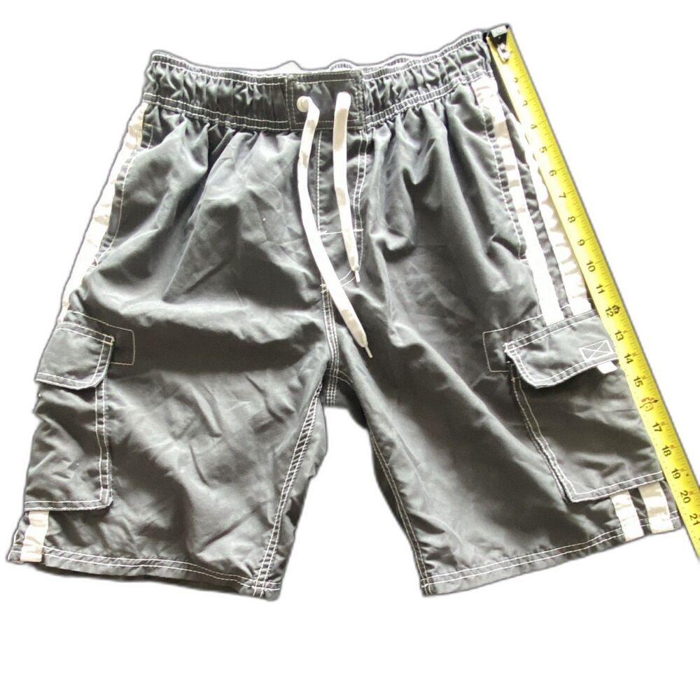 Kanu Surf Men's Swim Shorts Gray White Size M Mesh Lining Drawstring Cargo